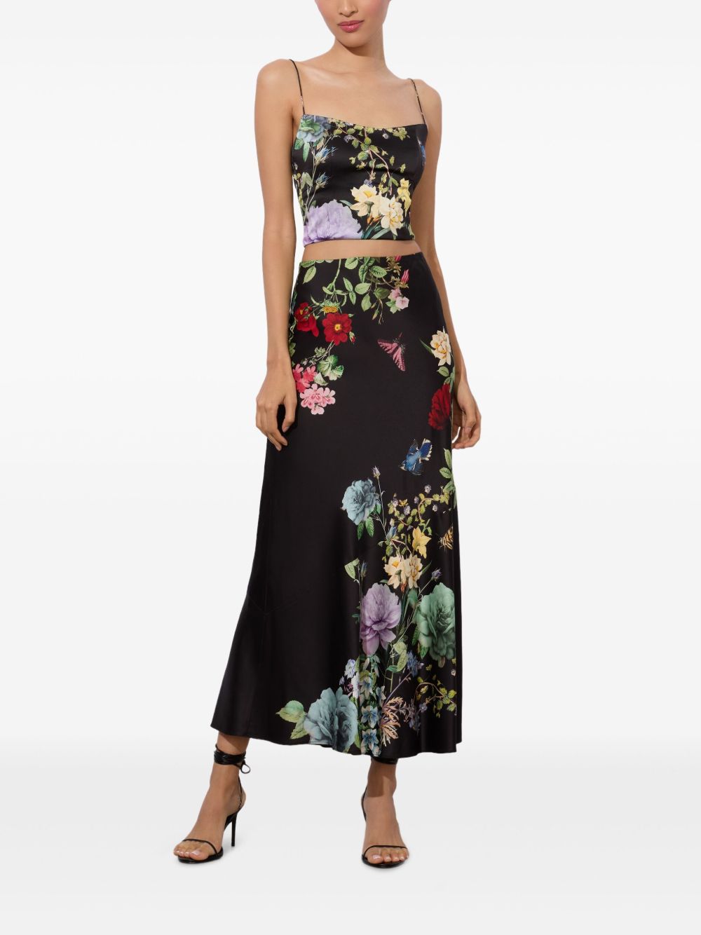 Alice + Olivia Floral Print Bustier Cropped Top Black black