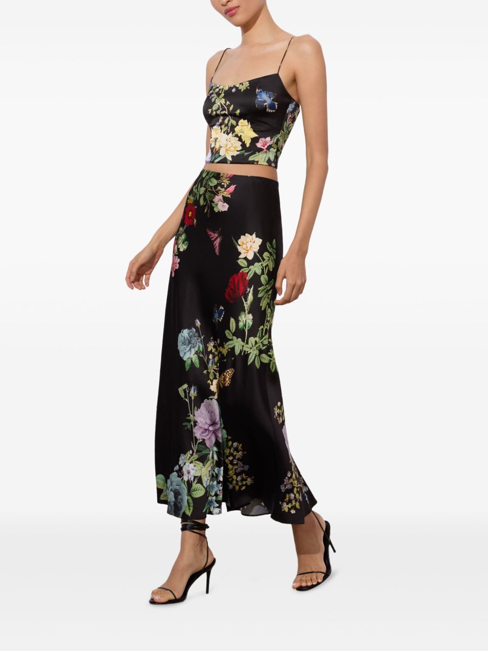 Alice + Olivia Floral Print Bustier Cropped Top Black black
