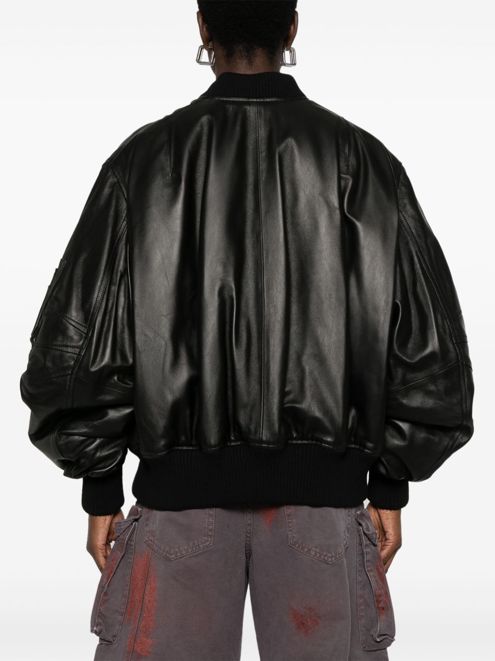 The Attico Bomber Lambskin Leather Jacket Black