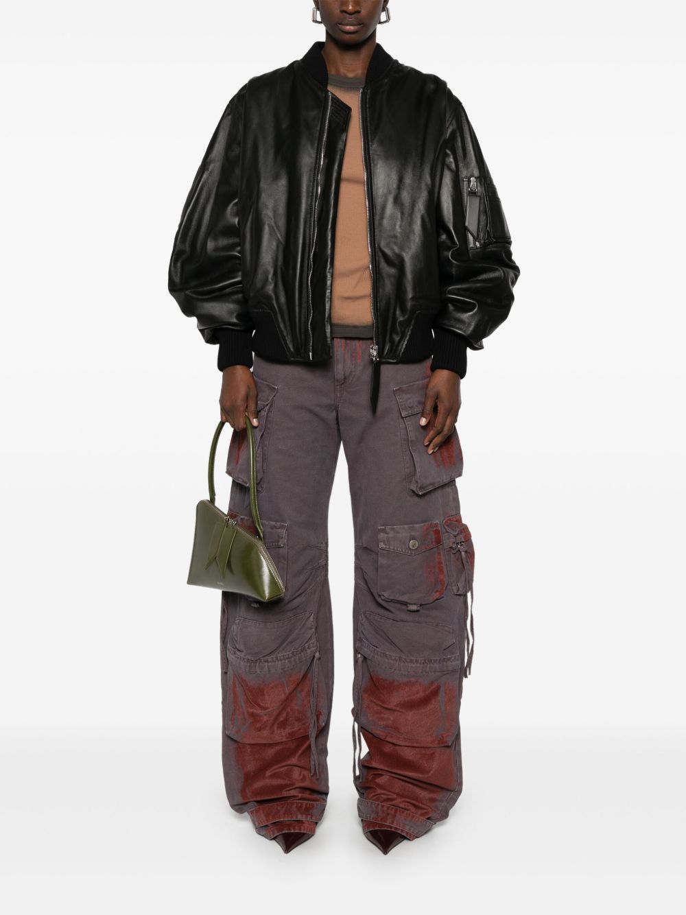 The Attico Bomber Lambskin Leather Jacket Black