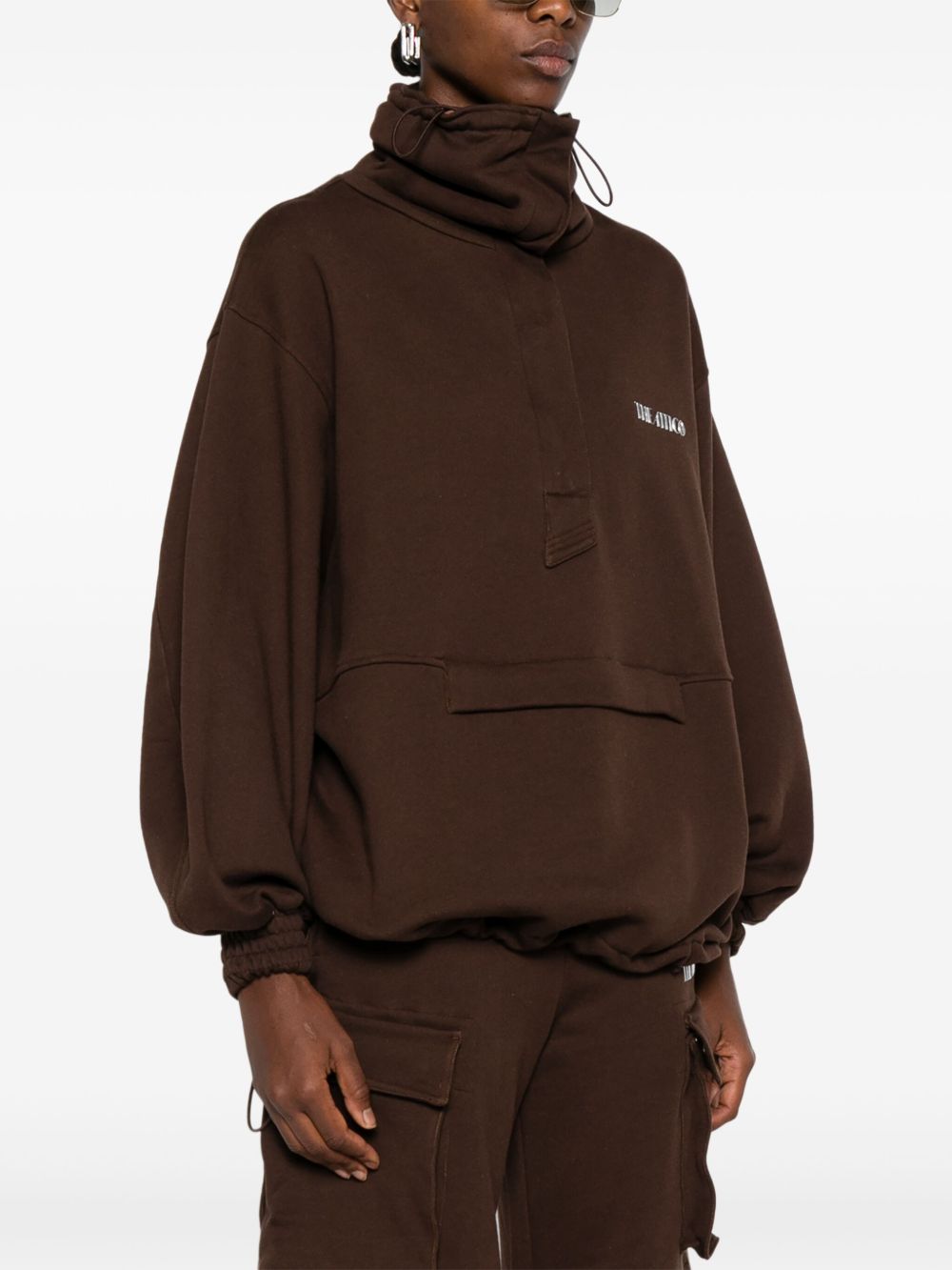 The Attico Zip-Neck Cotton Sweatshirt Brown