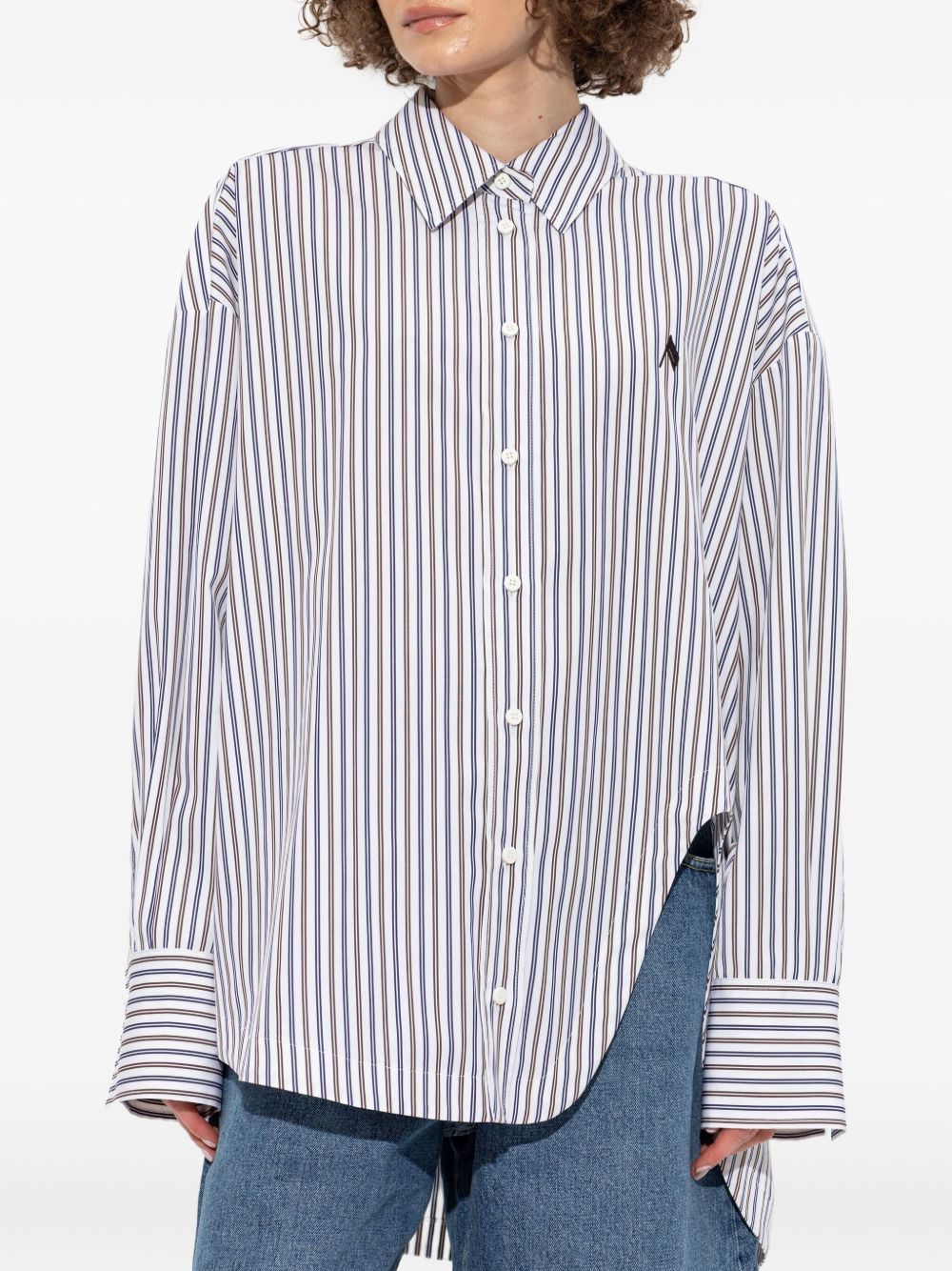 The Attico Striped Cotton Shirt with Asymmetrical Hem MultiColour