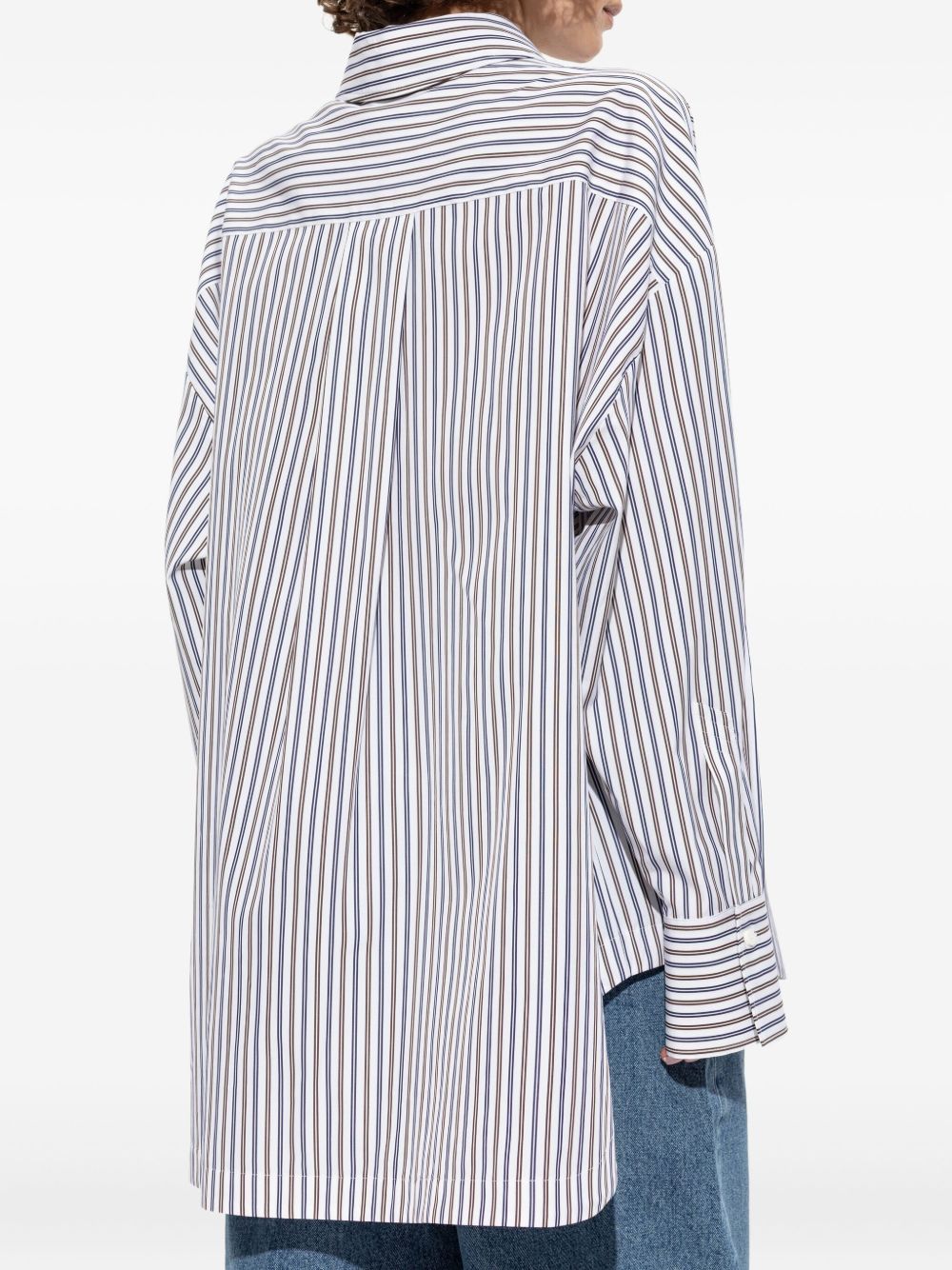 The Attico Striped Cotton Shirt with Asymmetrical Hem MultiColour