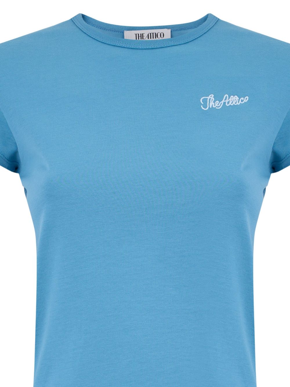 The Attico Embroidered Jersey Cotton T-Shirt Clear Blue