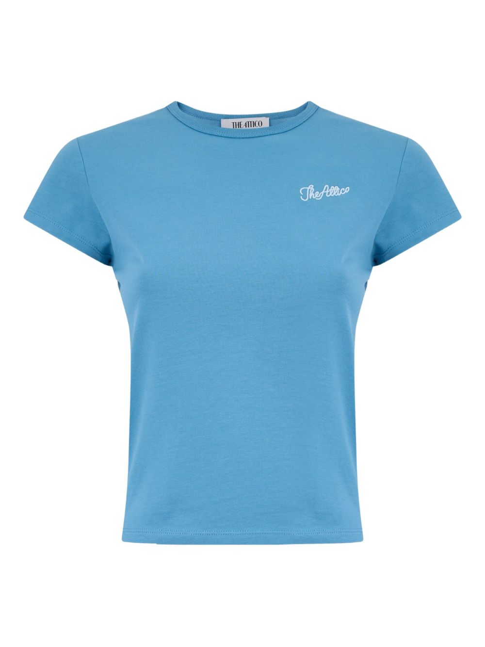 The Attico Embroidered Jersey Cotton T-Shirt Clear Blue