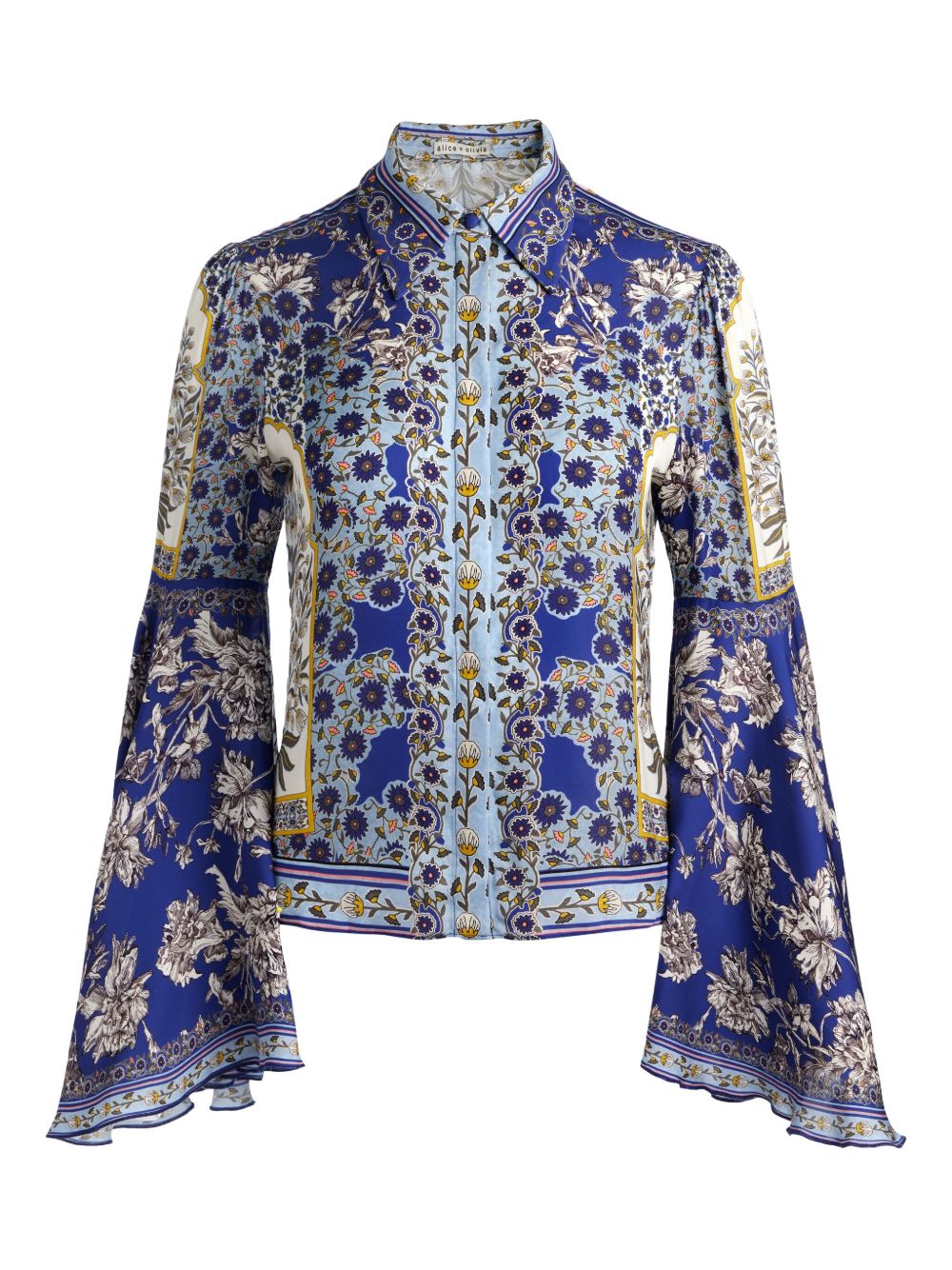 Alice + Olivia Floral-Print Bell Sleeve Shirt Purple