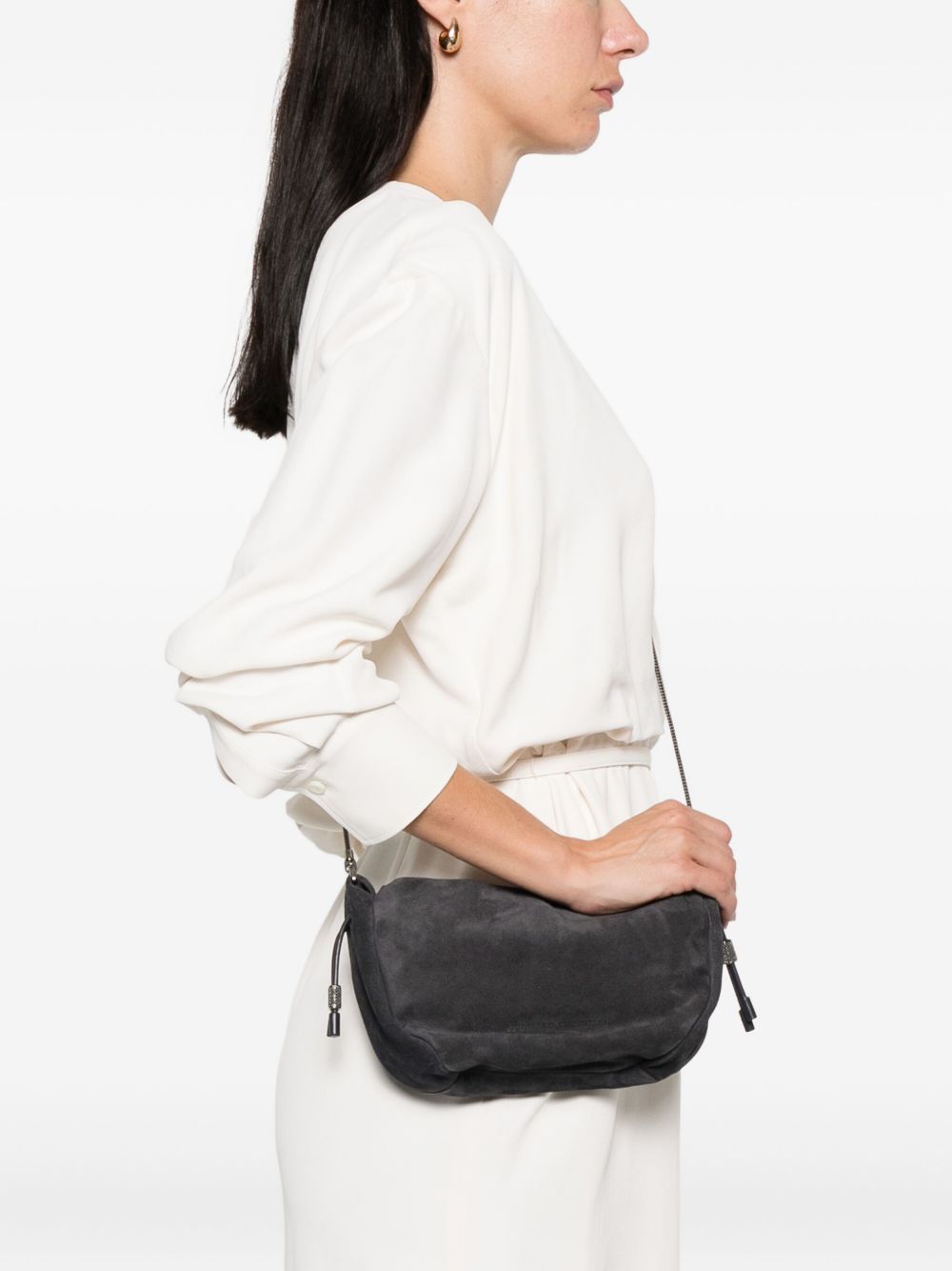Brunello Cucinelli Drawstring Chain-Strap Suede Mini Crossbody Bag Brown
