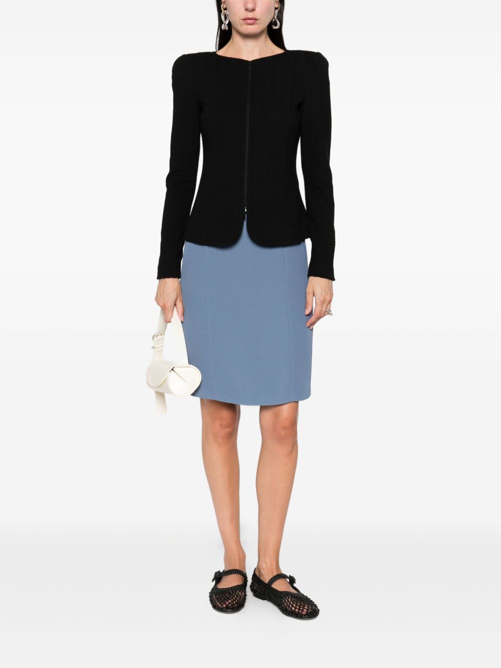 Emporio Armani Textured Cotton Blend Blazer Jacket Black