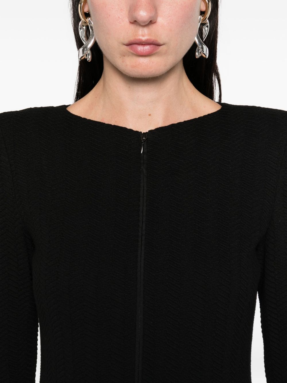 Emporio Armani Textured Cotton Blend Blazer Jacket Black