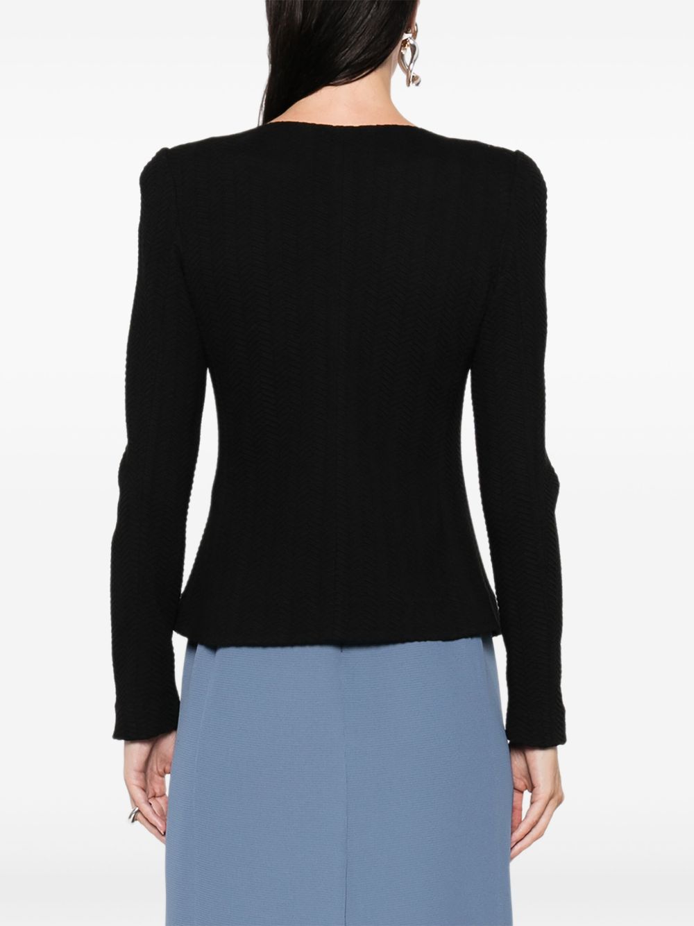 Emporio Armani Textured Cotton Blend Blazer Jacket Black