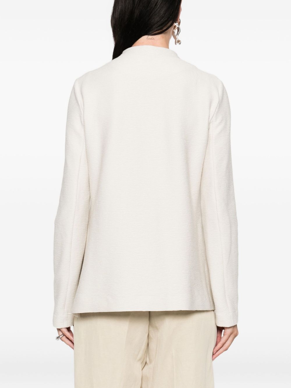 Emporio Armani Asymmetric-Fastening Ivory Cotton Jacket Ivory