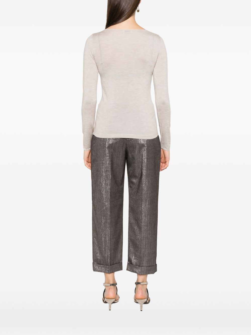 Brunello Cucinelli Cashmere-Silk Boat-Neck Sweater Leather Brown