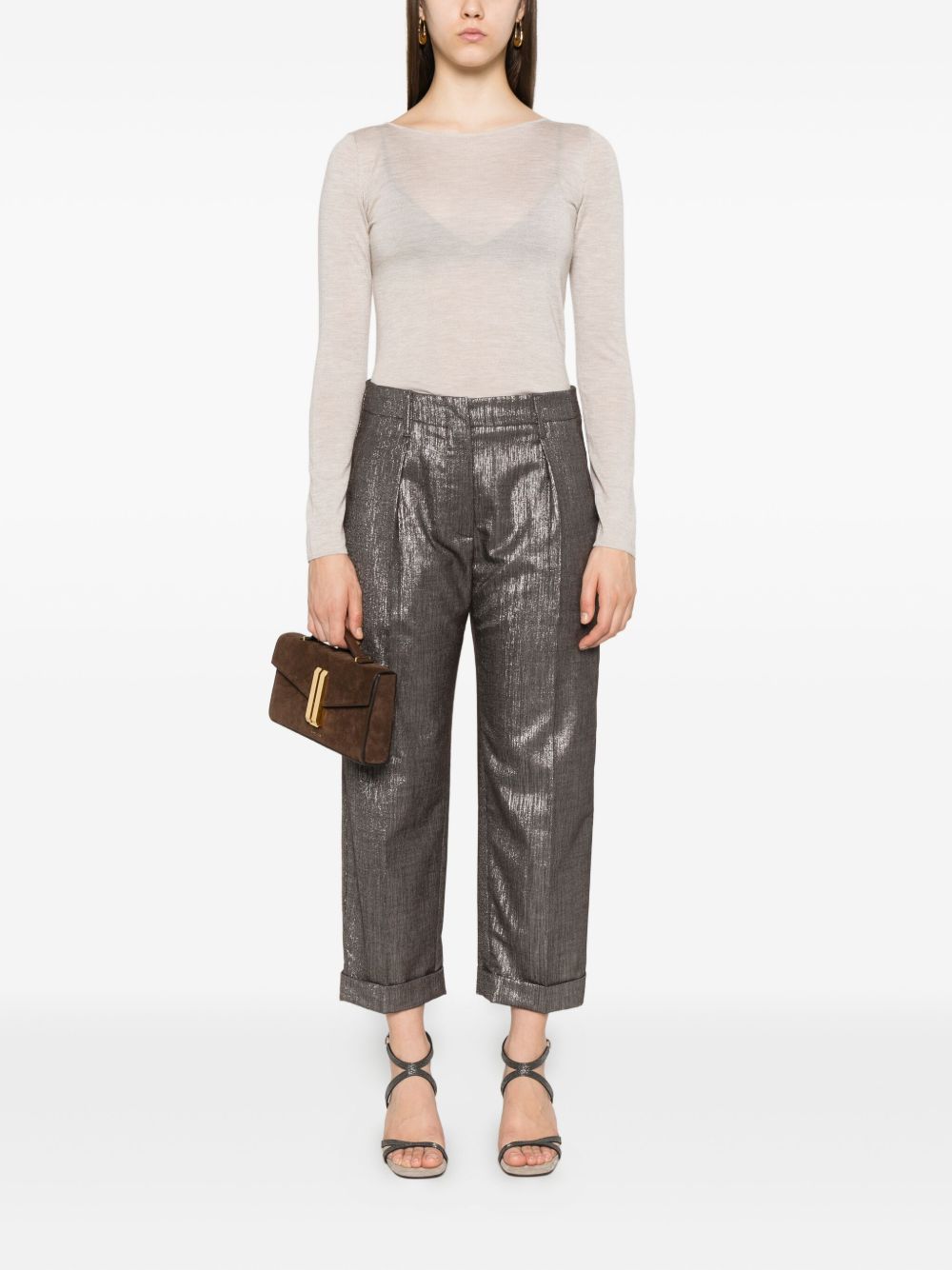 Brunello Cucinelli Cashmere-Silk Boat-Neck Sweater Leather Brown