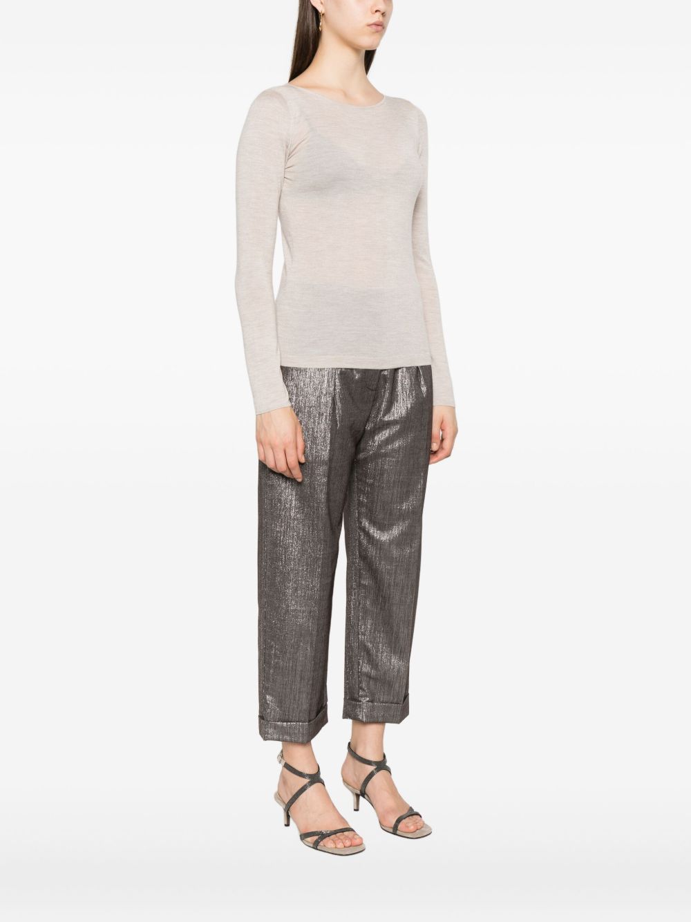 Brunello Cucinelli Cashmere-Silk Boat-Neck Sweater Leather Brown