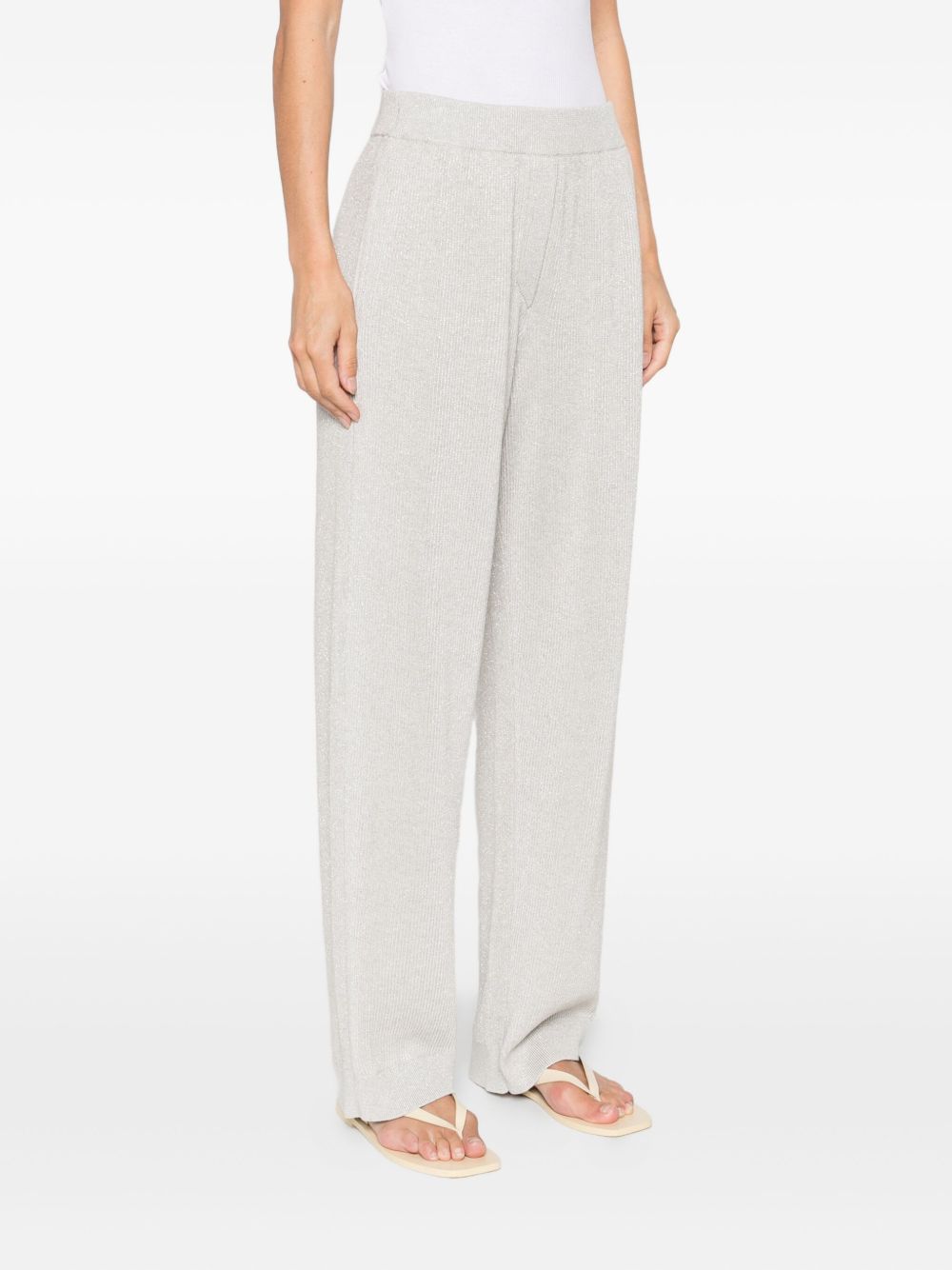 Brunello Cucinelli Ribbed Knit Cropped Straight-Leg Trousers Grey