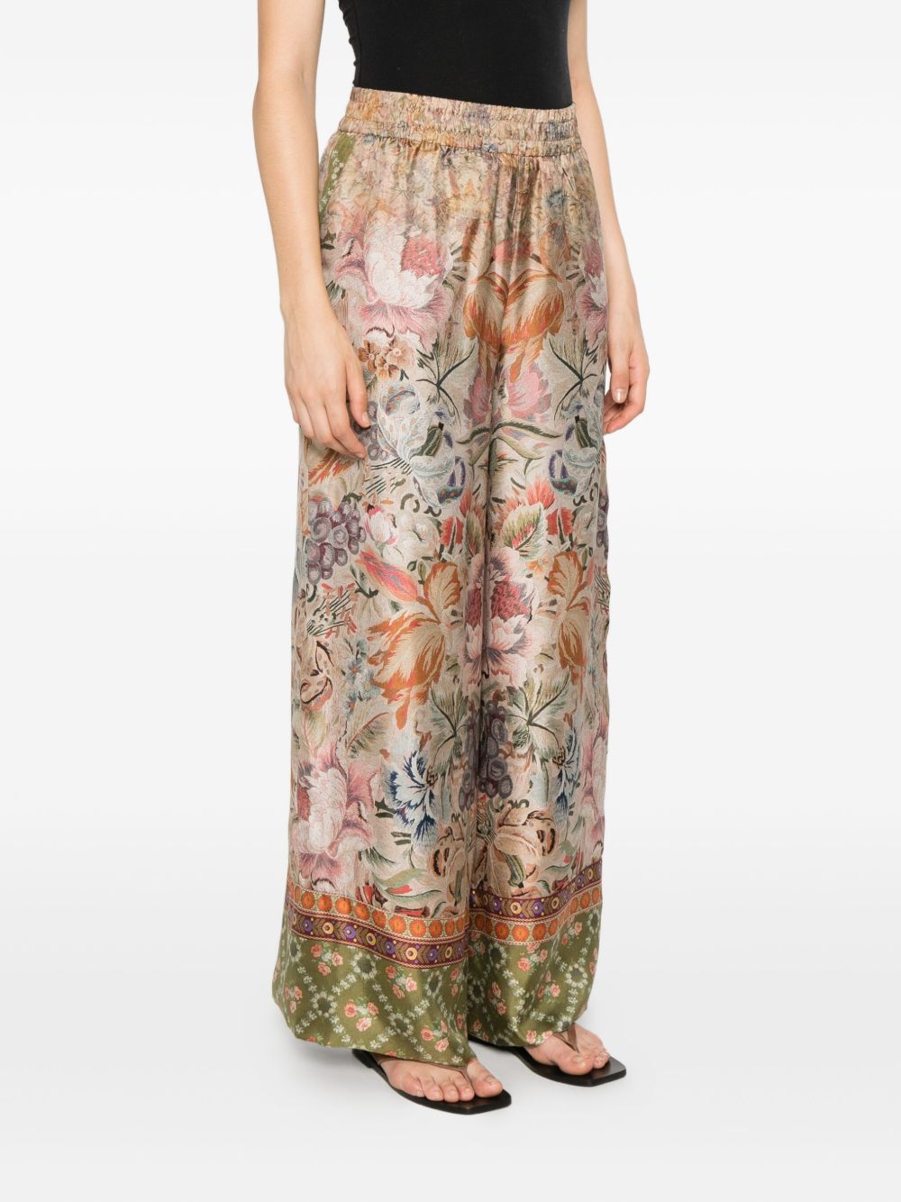 Pierre Louis Mascia Floral Silk Printed Trousers Beige