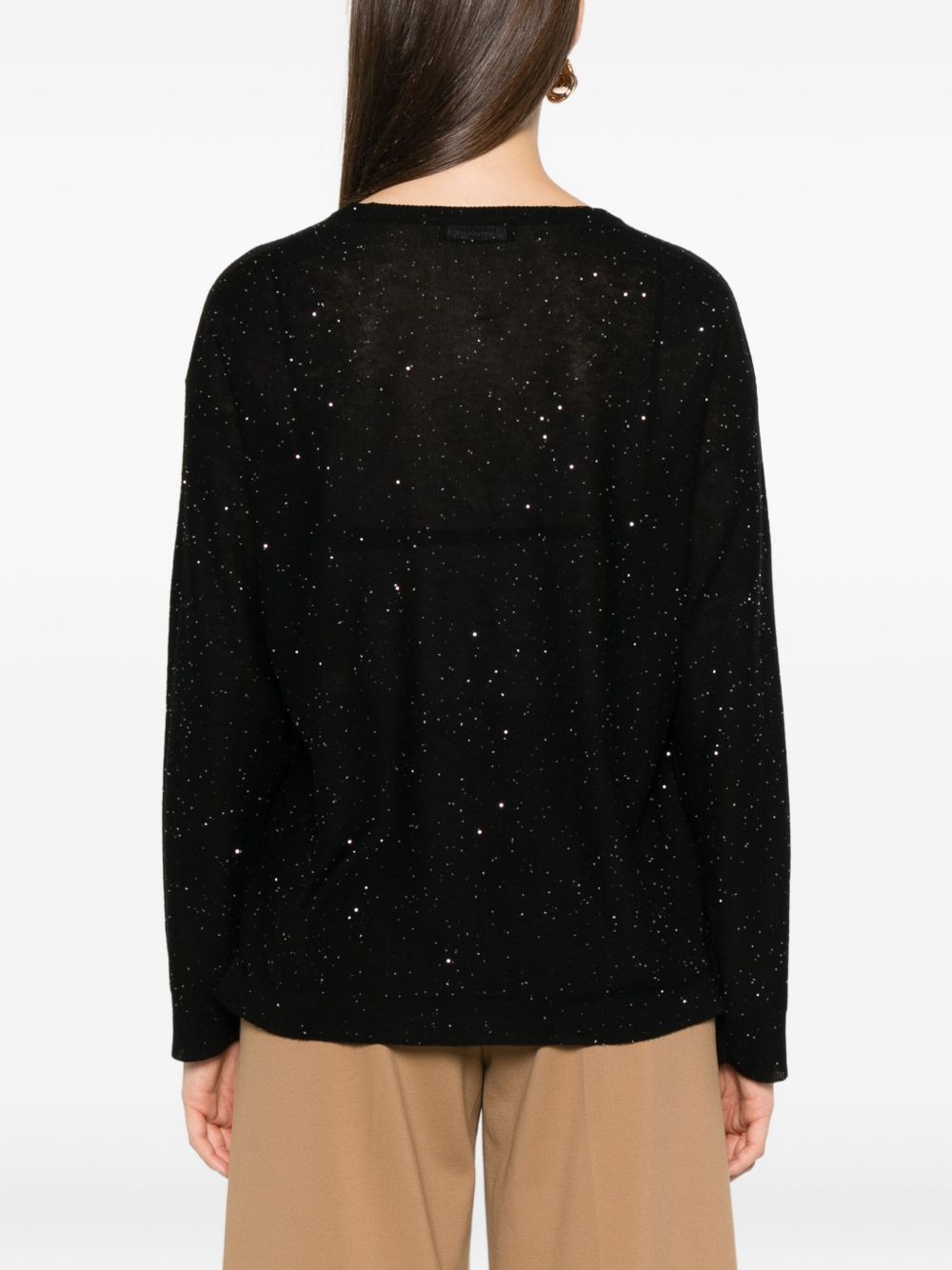 Fabiana Filippi V-Neck Fine Knit Glitter Wool Sweater Black