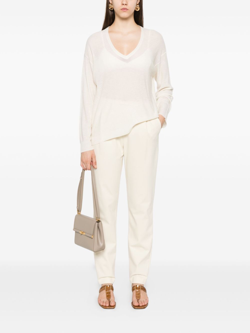 Fabiana Filippi V-Neck Wool Sweater White