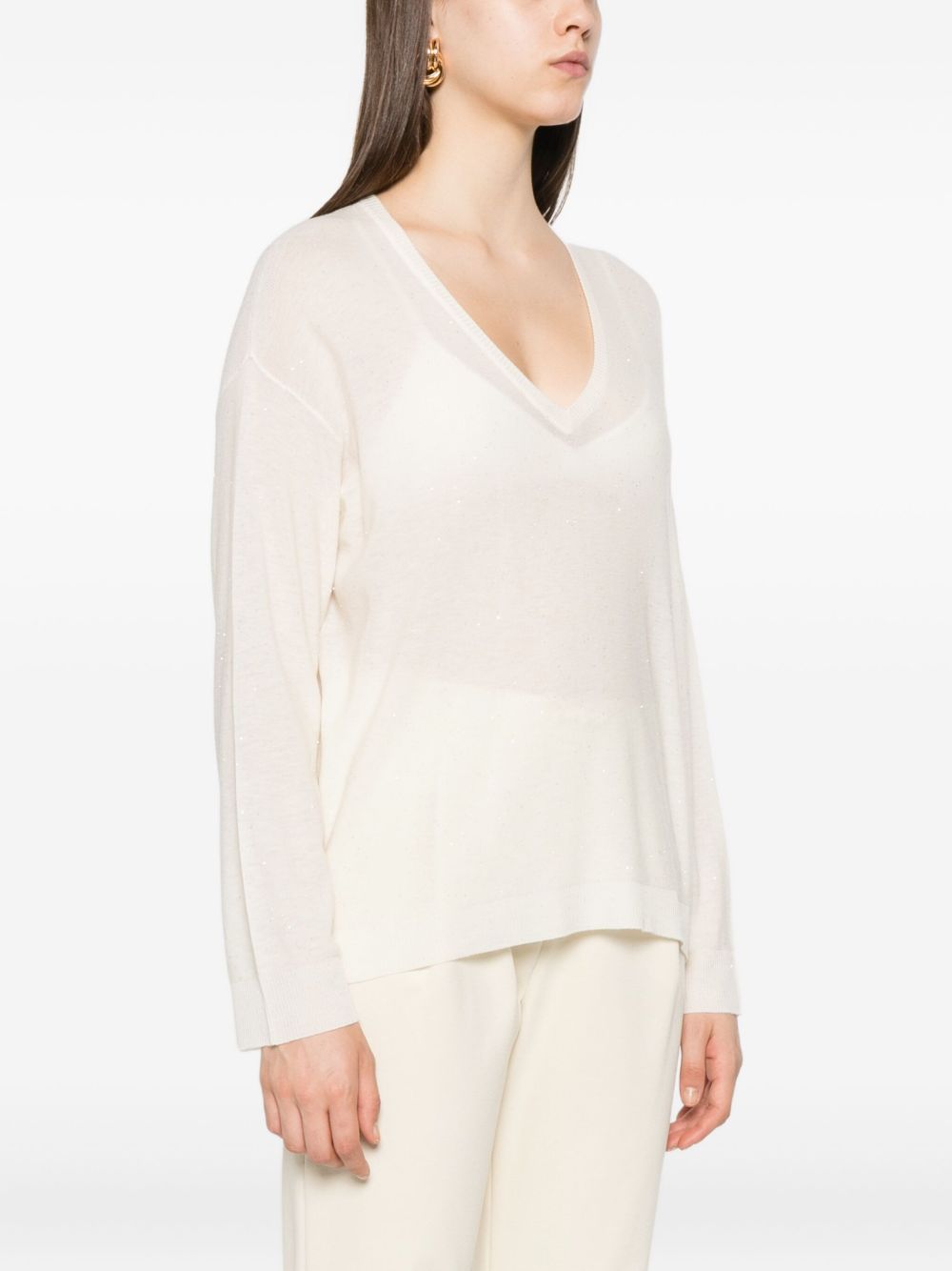 Fabiana Filippi V-Neck Wool Sweater White