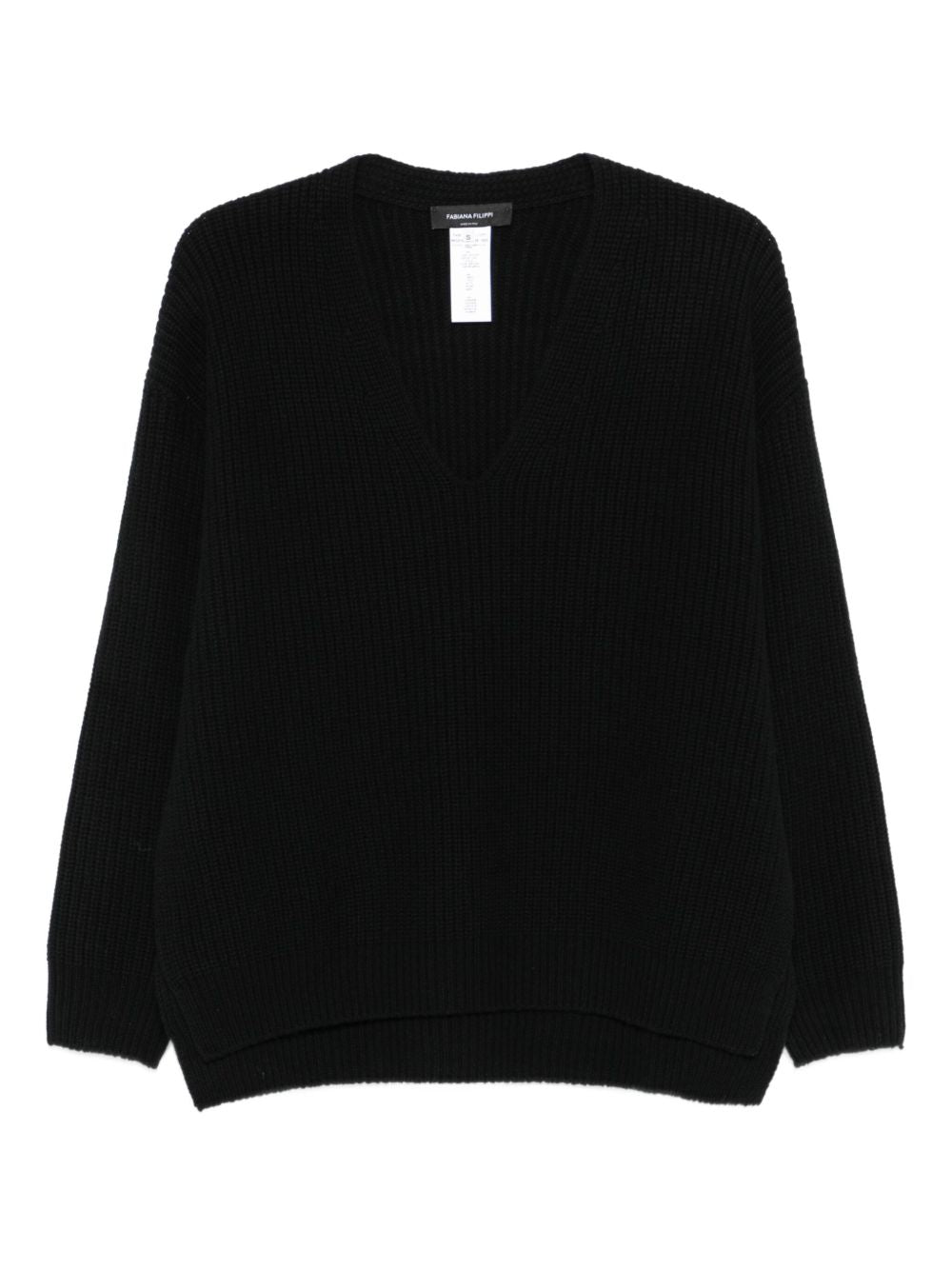 Fabiana Filippi Ribbed Wool V-Neck Sweater Black