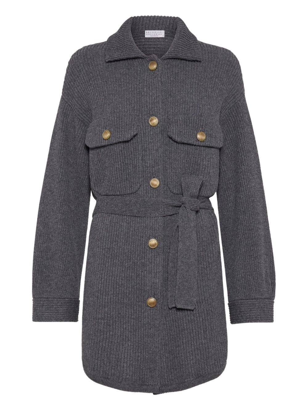 Brunello Cucinelli Ribbed-Knit Wool and Cashmere Belted Cardigan Grey