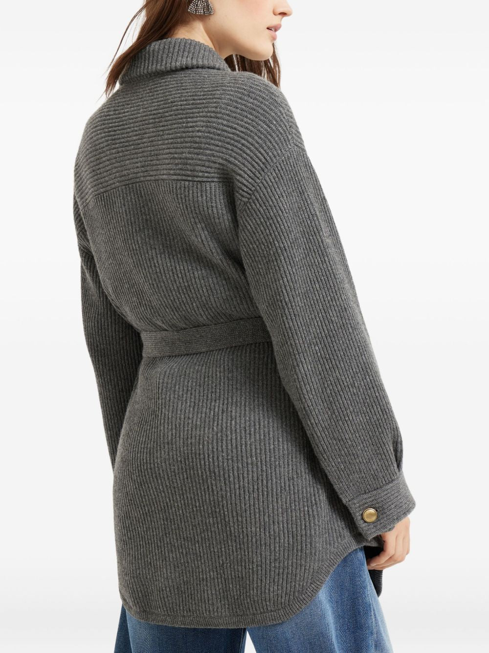 Brunello Cucinelli Ribbed-Knit Wool and Cashmere Belted Cardigan Grey