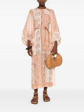 Zimmermann Salmon Pink Linen Belted Midi Dress MultiColour