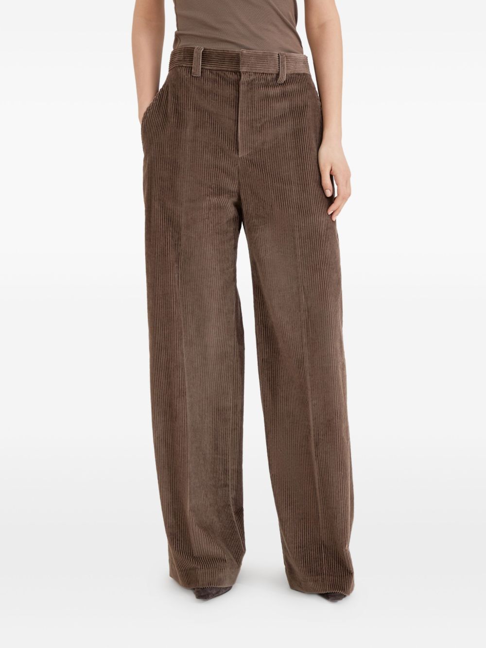 Brunello Cucinelli Wide-Leg Cotton Trousers Brown Brown