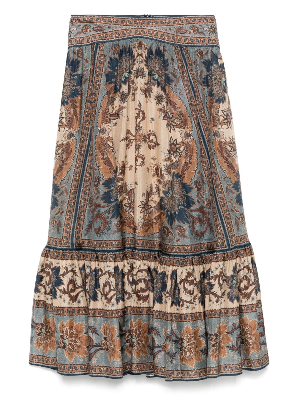 Zimmermann Ascension Floral Silk Midi Skirt Blue