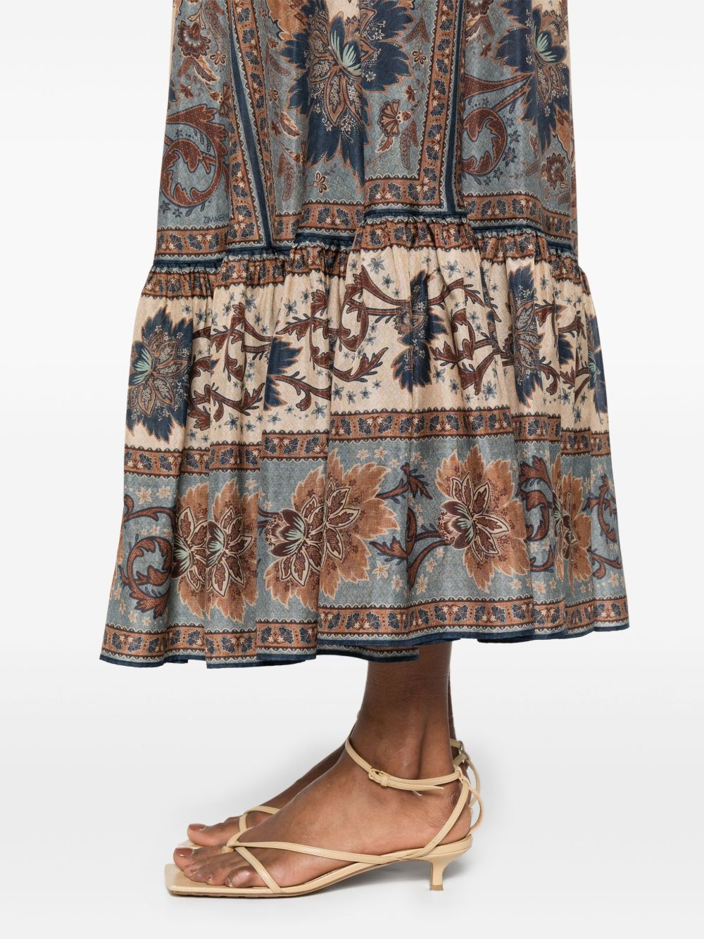 Zimmermann Ascension Floral Silk Midi Skirt Blue