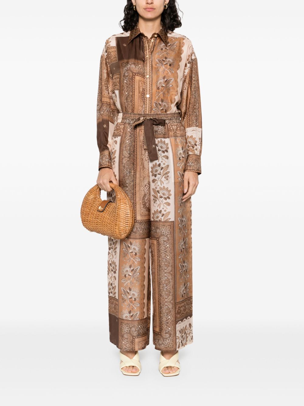 Zimmermann Lucky Printed Silk Wide-Leg Trousers Brown
