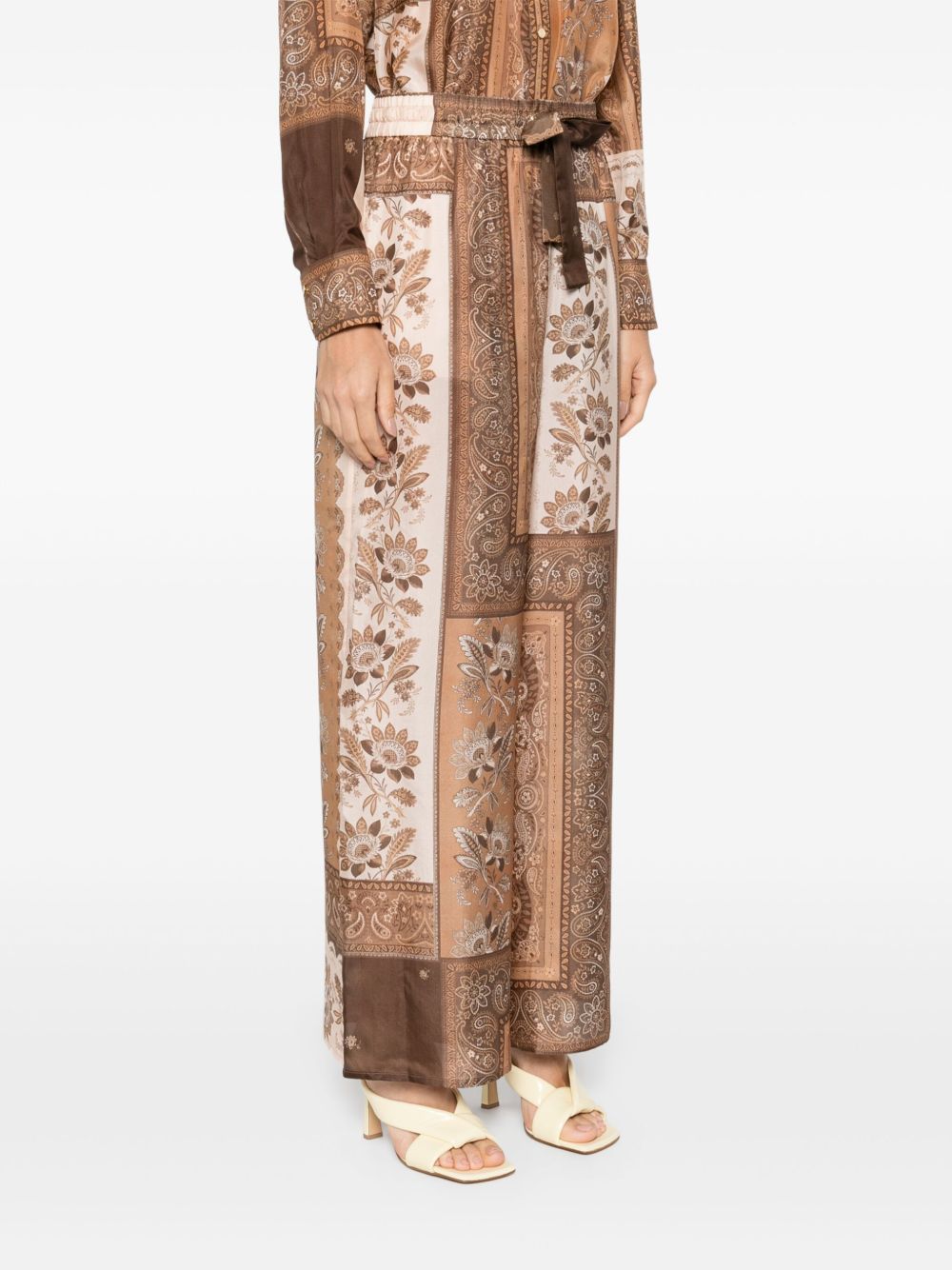 Zimmermann Lucky Printed Silk Wide-Leg Trousers Brown