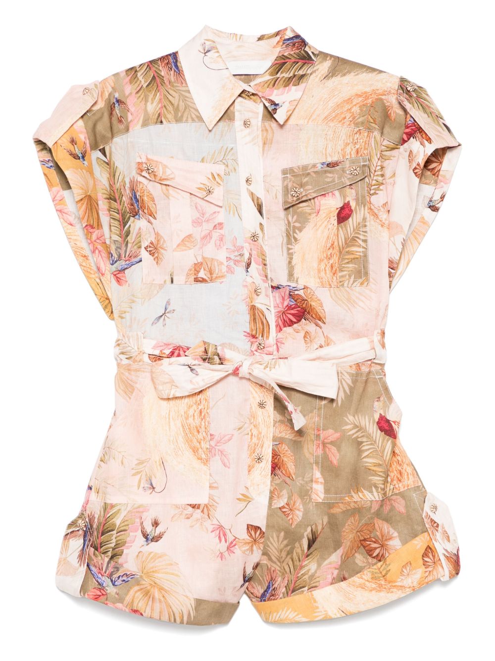 Zimmermann Ascension Linen Belted Playsuit Powder