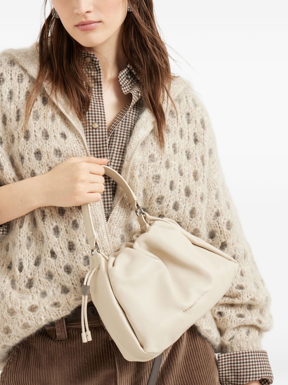 Brunello Cucinelli Mellow Small Soft Leather Bucket Bag Ivory