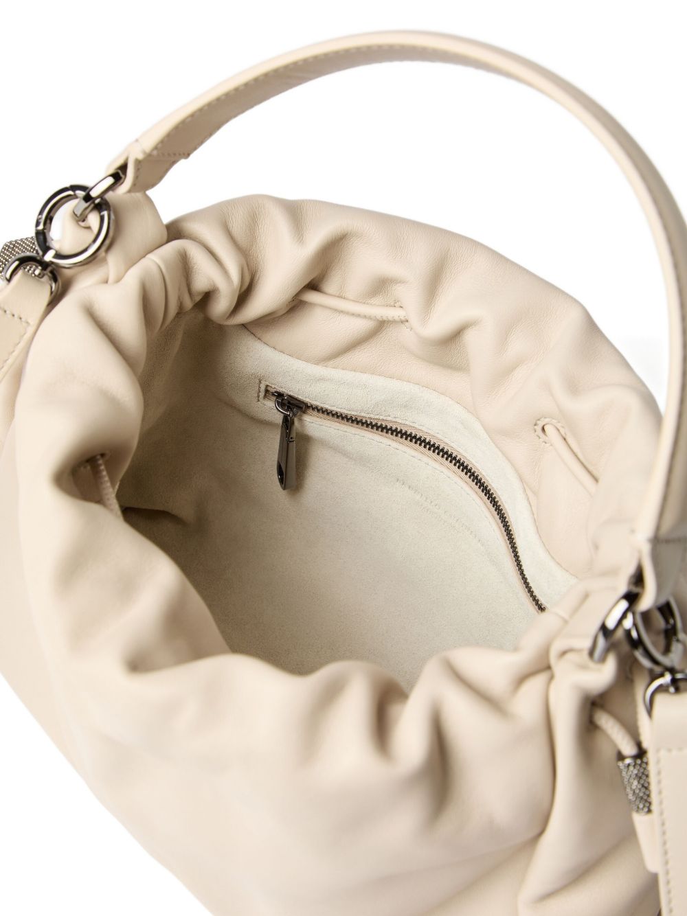 Brunello Cucinelli Mellow Small Soft Leather Bucket Bag Ivory