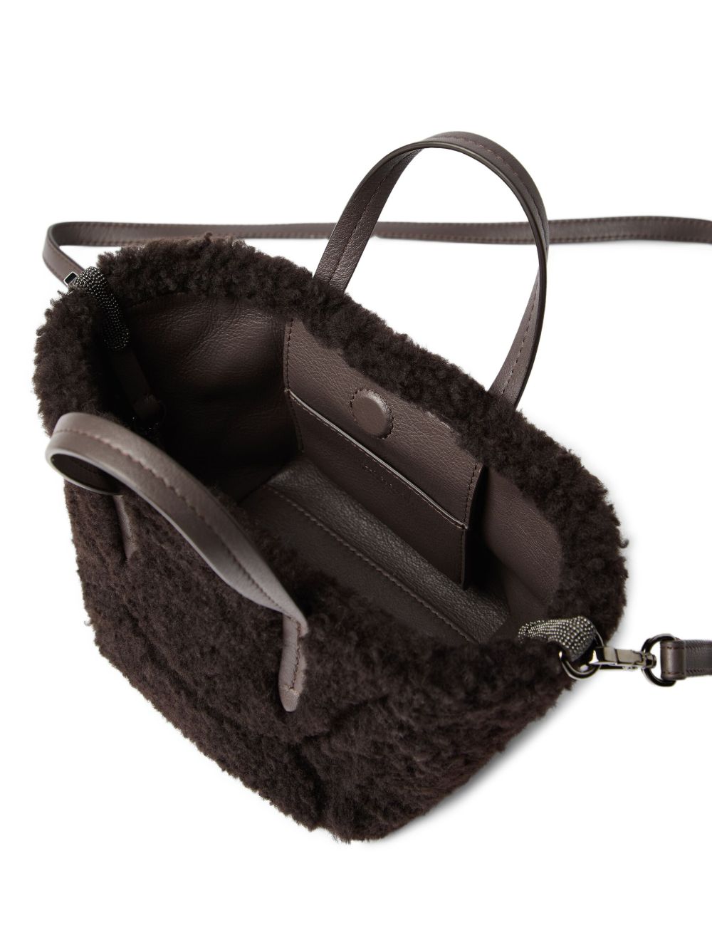Brunello Cucinelli BC Duo Mini Shearling Shopper Bag Brown