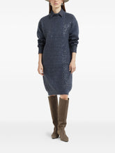 Brunello Cucinelli Sequin-Embellished Crocodile Mohair-Blend Dress Blue