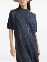 Brunello Cucinelli Sequin-Embellished Crocodile Mohair-Blend Dress Blue