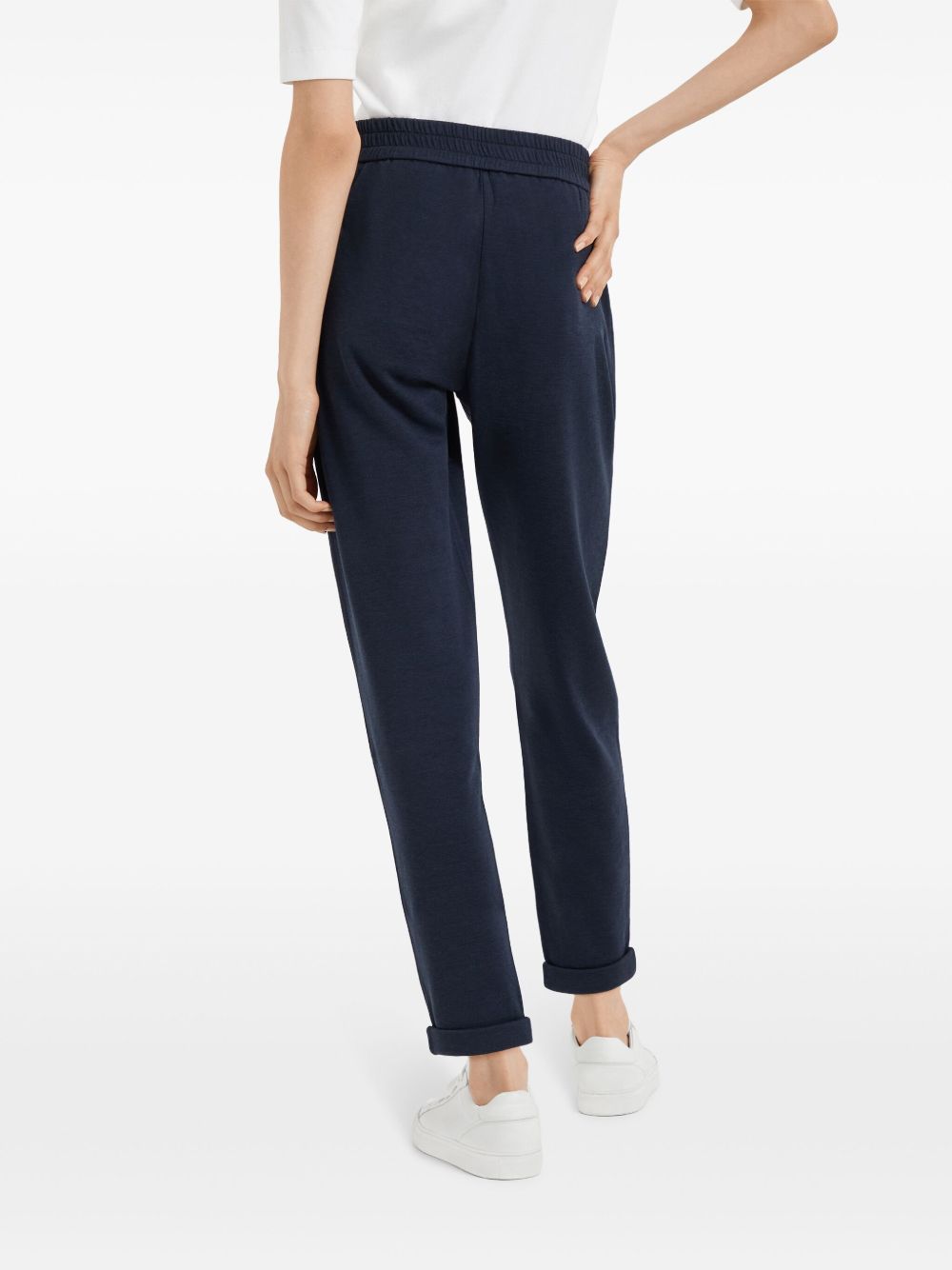 Brunello Cucinelli Elasticated Skinny Cotton-Silk Trousers Blue