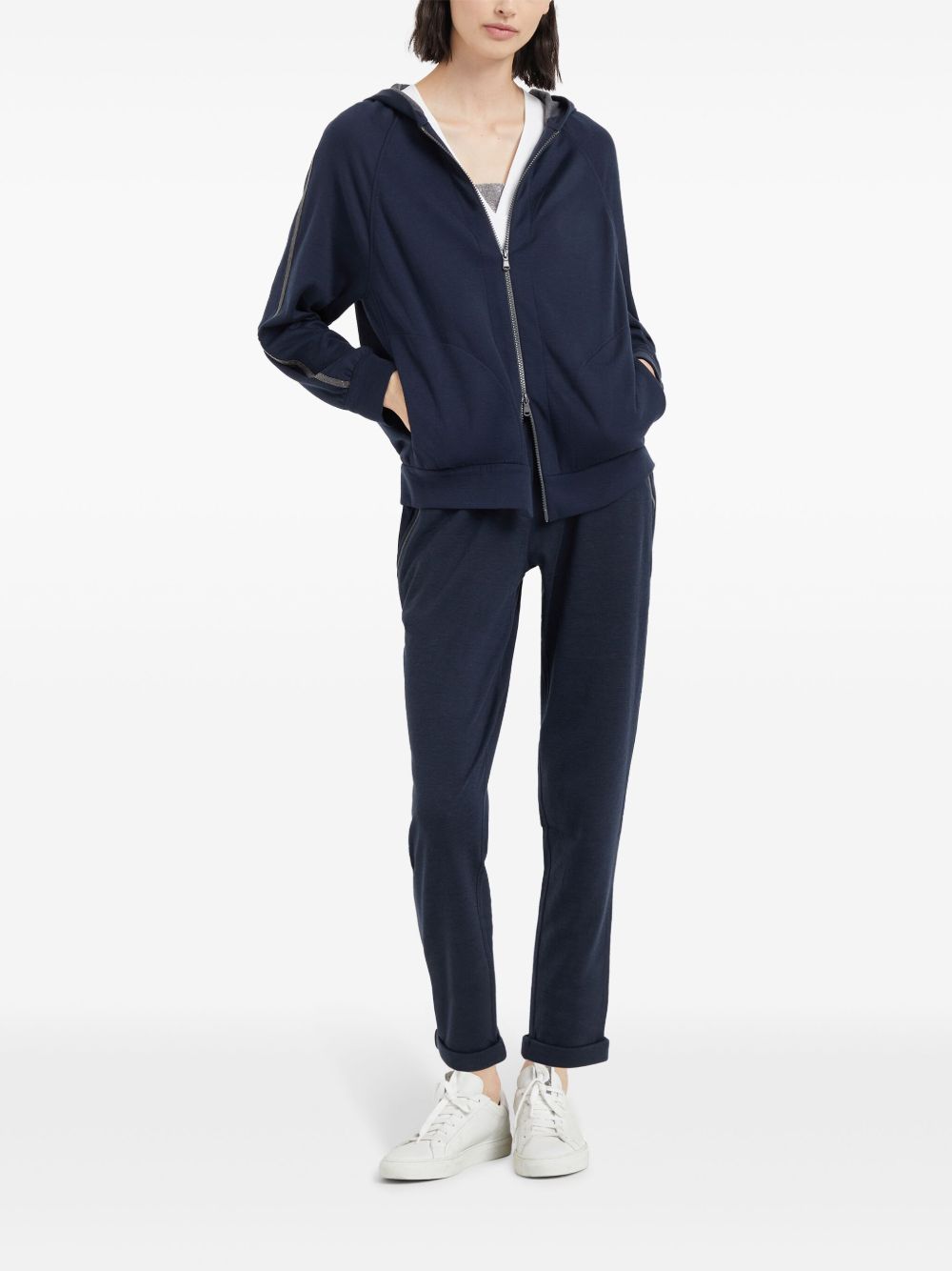Brunello Cucinelli Elasticated Skinny Cotton-Silk Trousers Blue