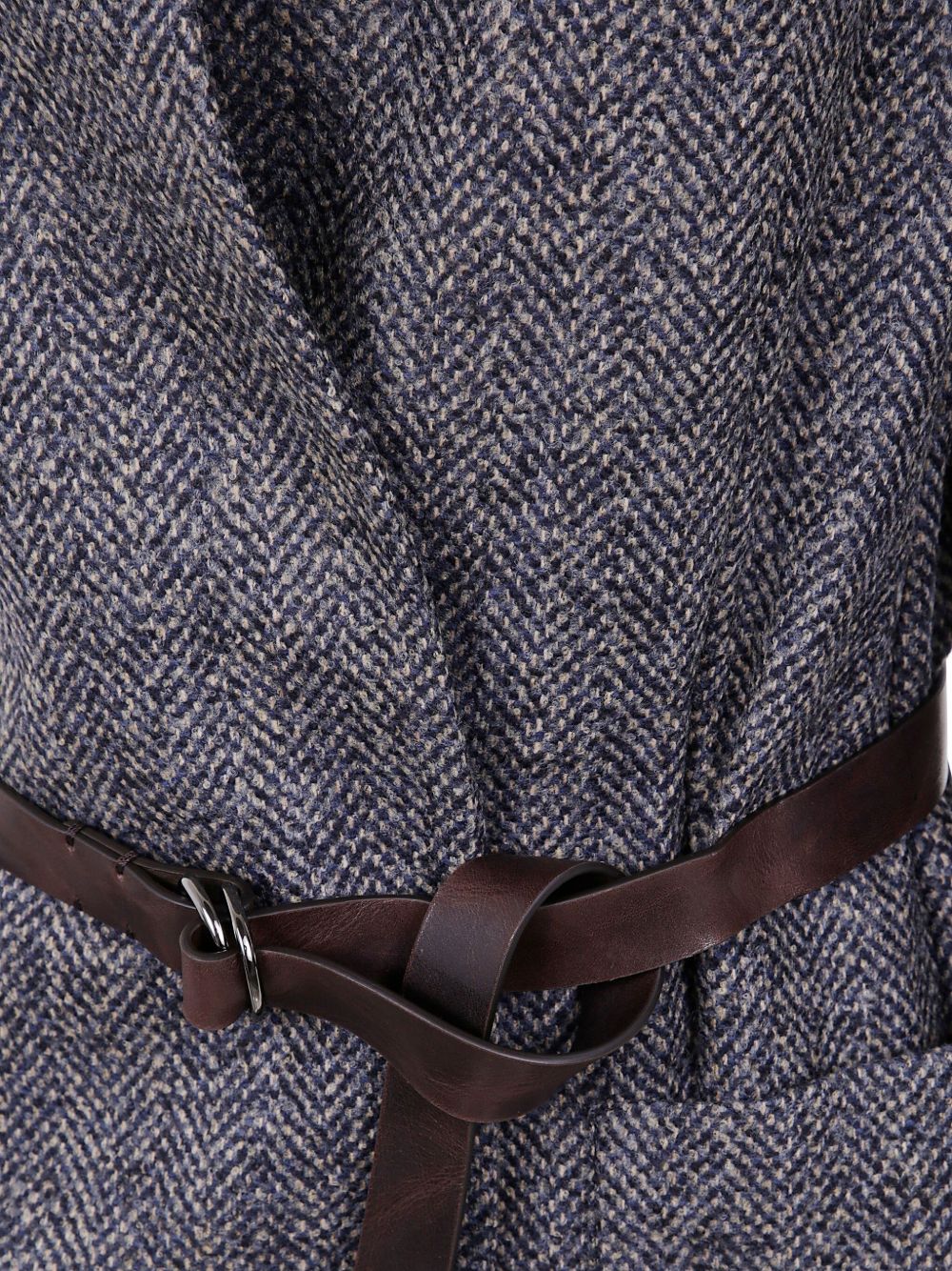 Brunello Cucinelli Belted Herringbone Wool Wrap Blazer Blue