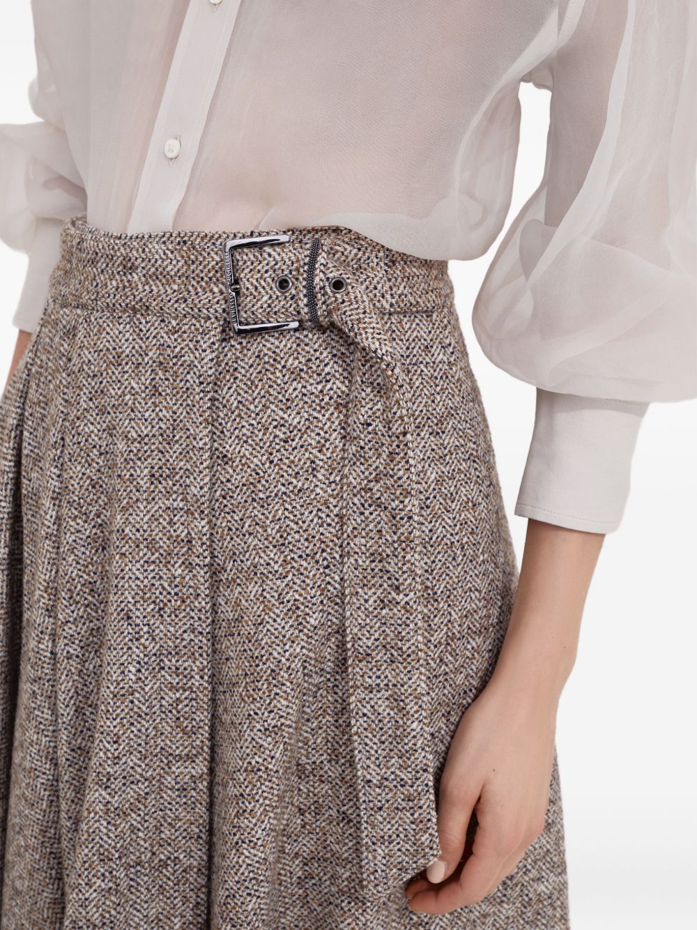 Brunello Cucinelli Textured Virgin Wool Knee-Length Skirt Beige