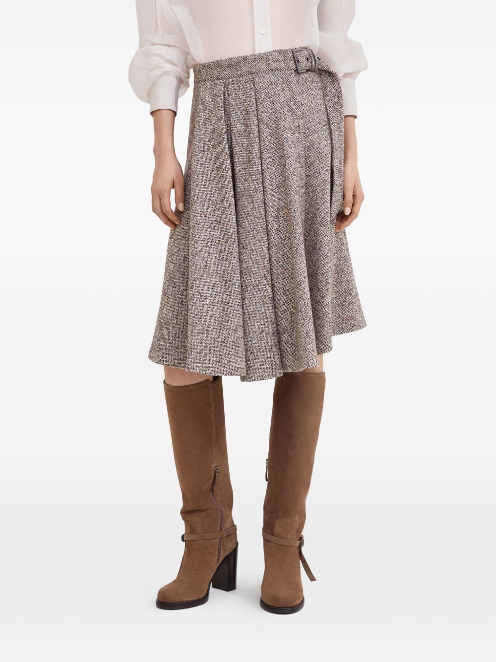 Brunello Cucinelli Textured Virgin Wool Knee-Length Skirt Beige