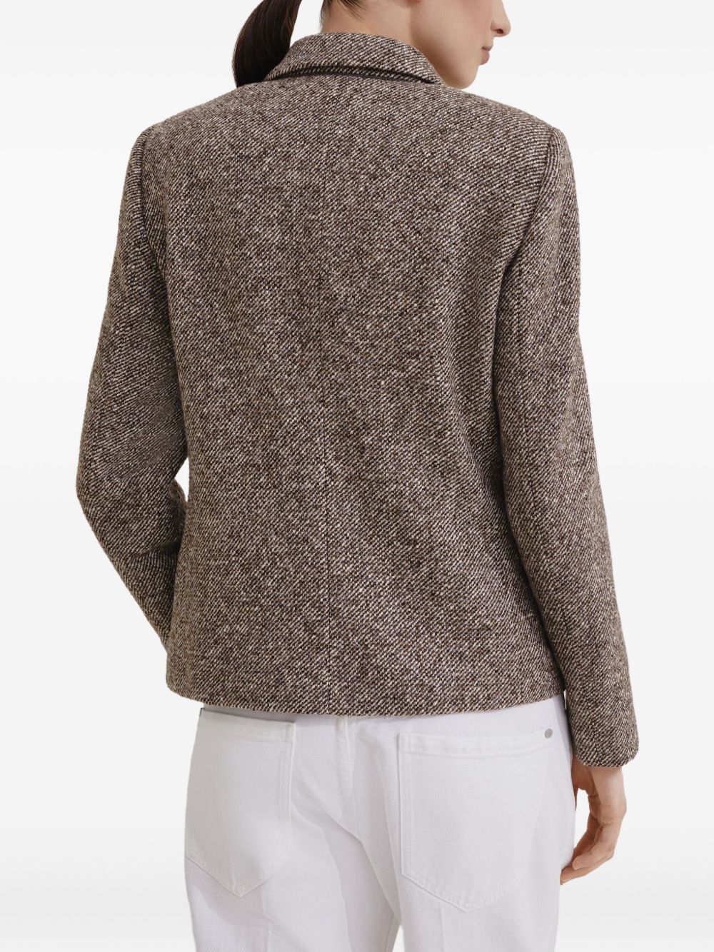 Brunello Cucinelli Single-Breasted Mélange Wool Jacket with Shiny Brown Details Brown