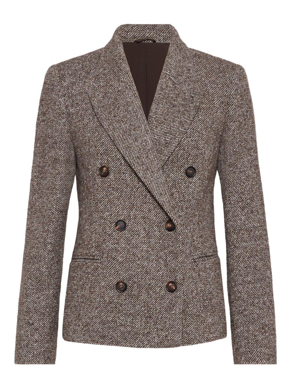 Brunello Cucinelli Single-Breasted Mélange Wool Jacket with Shiny Brown Details Brown