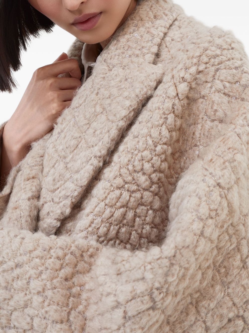 Brunello Cucinelli Double-Breasted Mohair and Wool Bouclé Coat Camel Camel