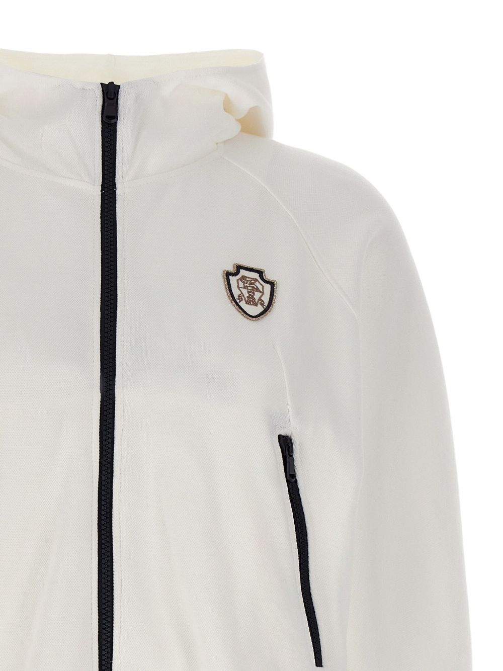 Brunello Cucinelli Cotton Zip Hoodie with Logo Patch White