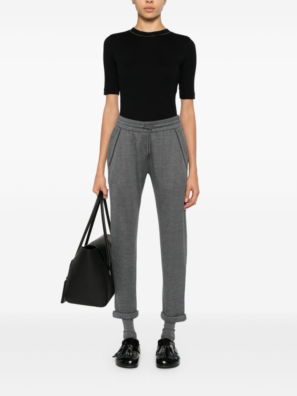 Brunello Cucinelli Grey Silk-Blend Tailored Trousers Grey