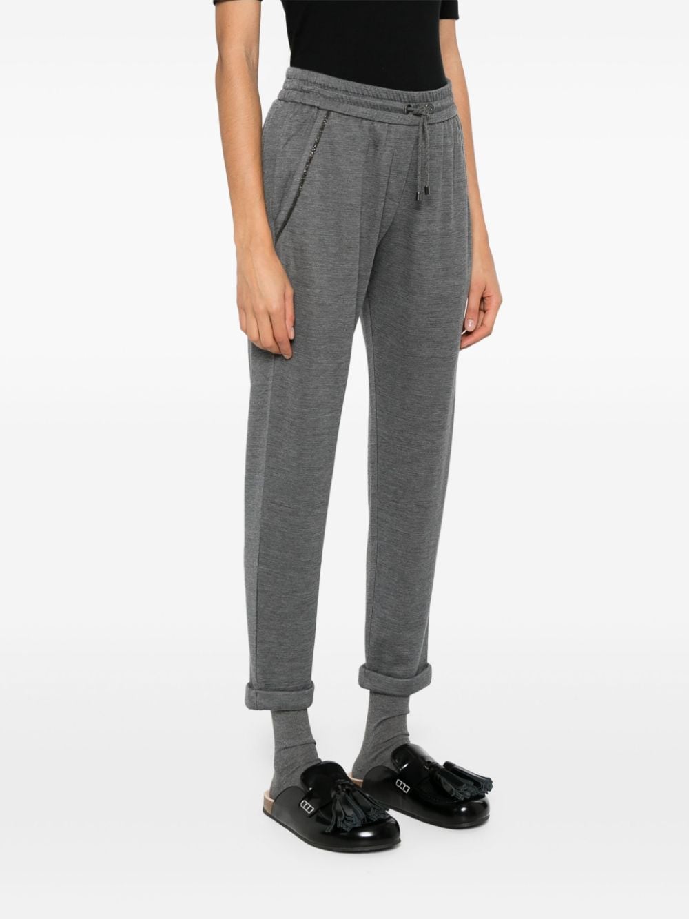 Brunello Cucinelli Grey Silk-Blend Tailored Trousers Grey