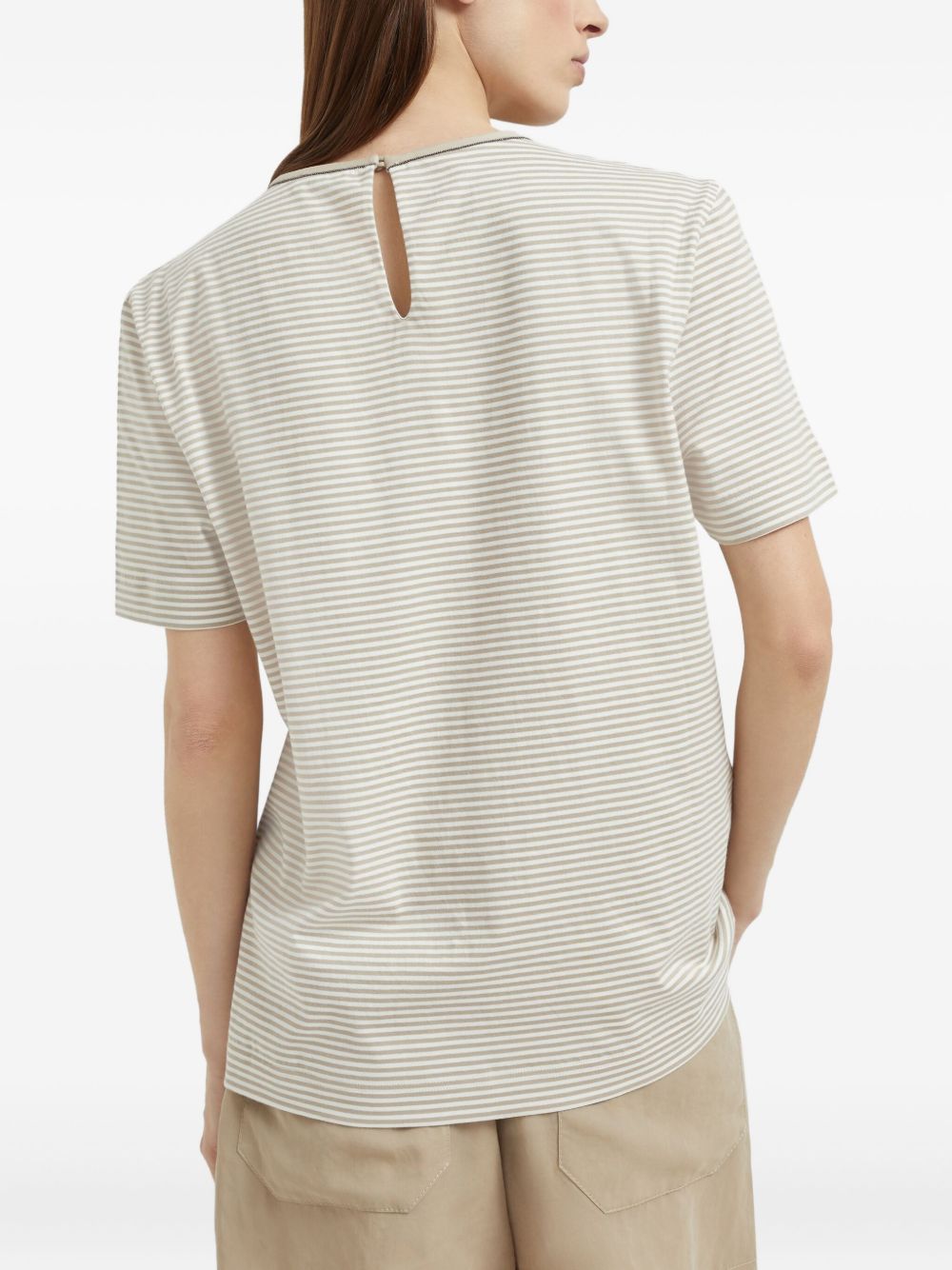 Brunello Cucinelli Cotton Jersey T-Shirt with Shiny Details Beige